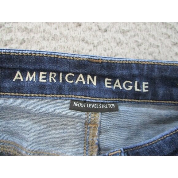 American Eagle Jeans Women's 2 Blue Denim Shorts Stretch Hi Rise Shortie Raw Hem - Picture 8 of 10